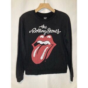 Rolling Stones Crewneck Sweatshirt Womens Small Black Tongue Music Casual
